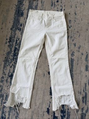 MOTHER White Frayed Hem Wide Leg Jeans